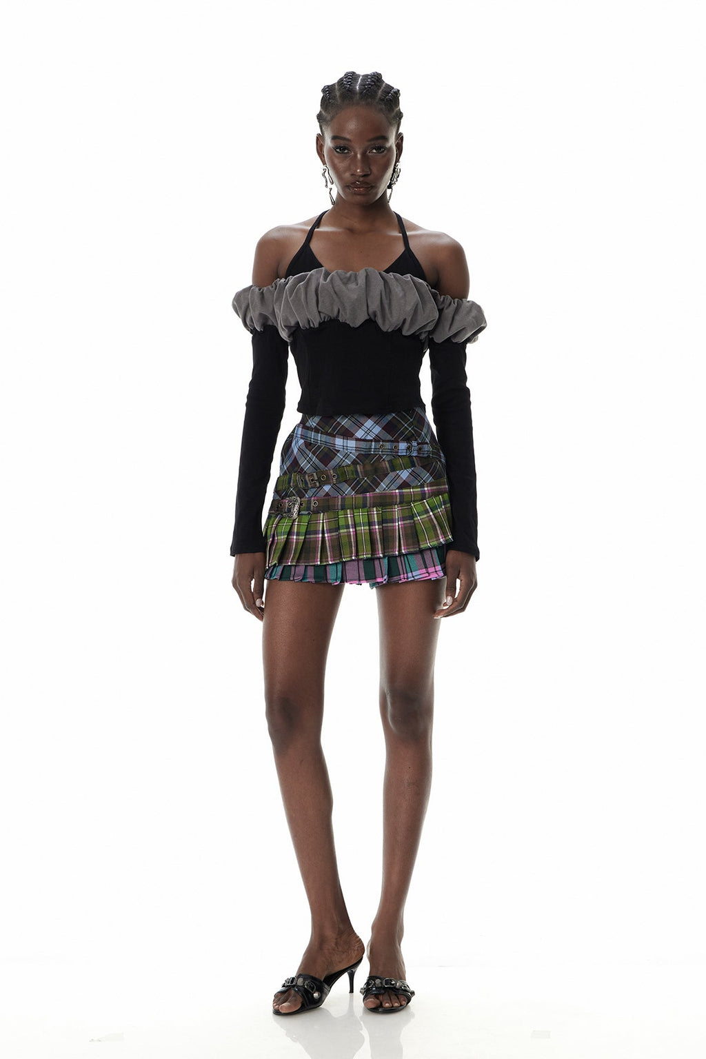 Curtis Grid Ruffle Mini Skirt