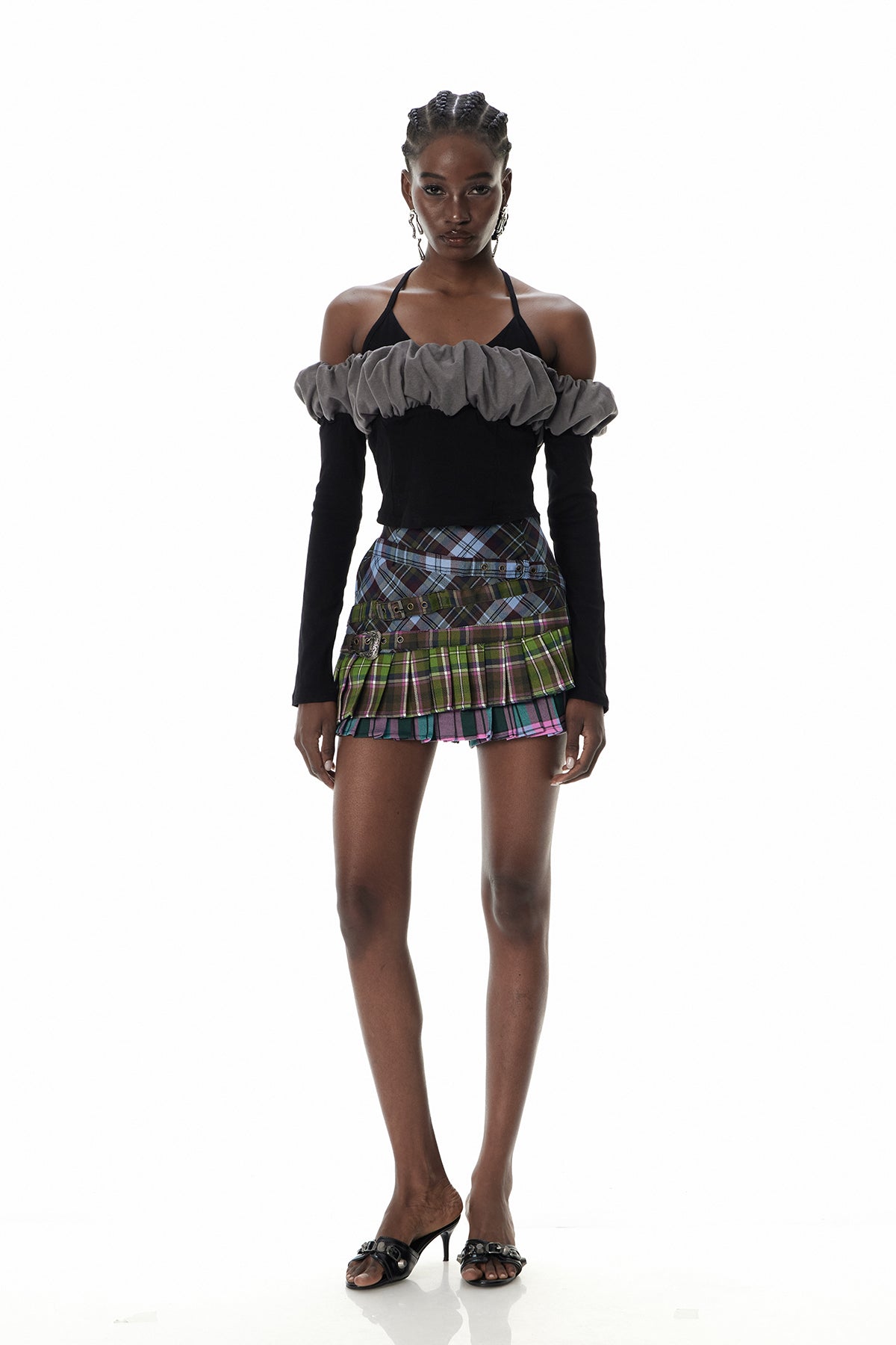 Curtis Grid Ruffle Mini Skirt