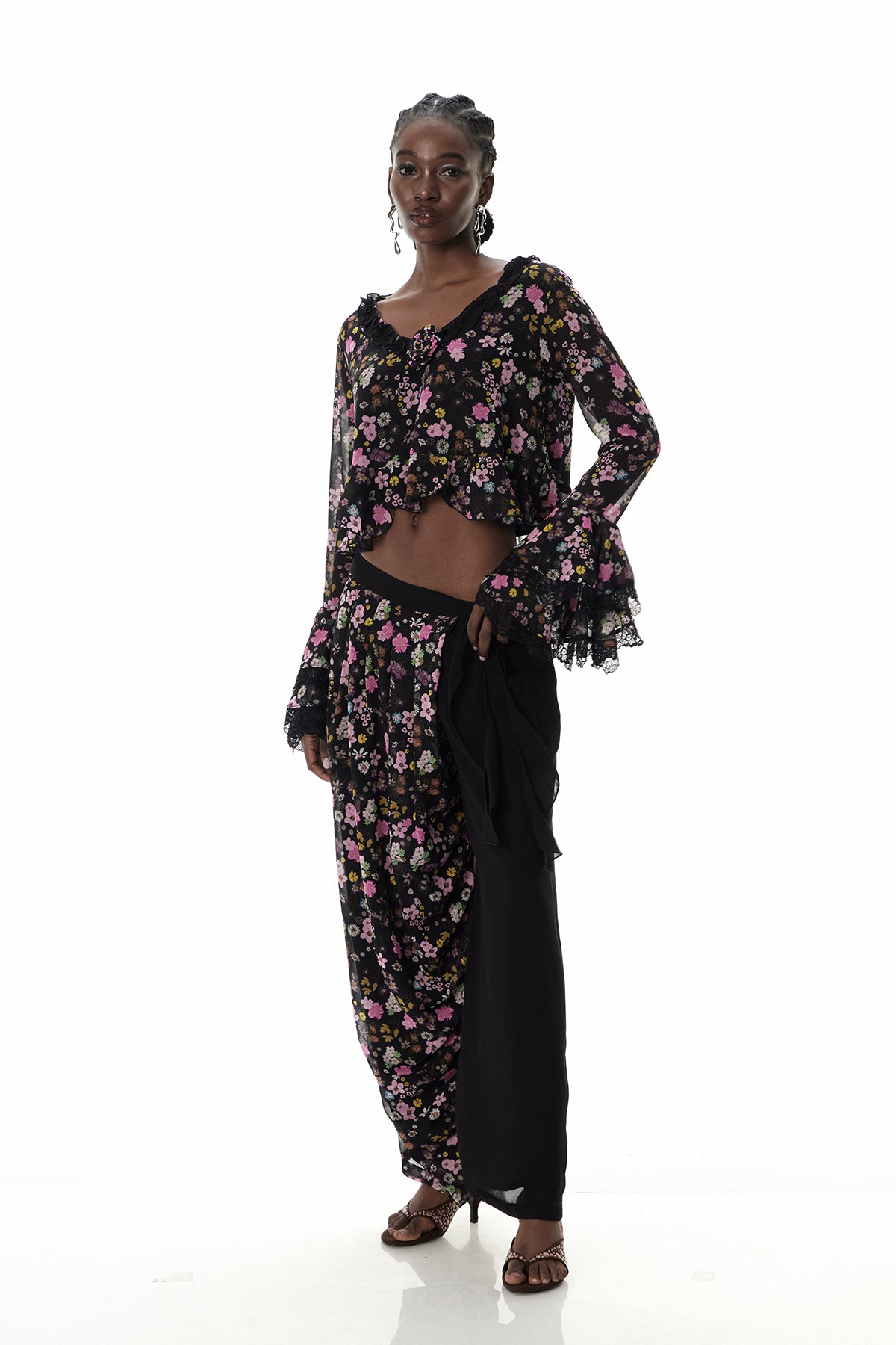 Cusmaan Floral Ruffle Pants Set