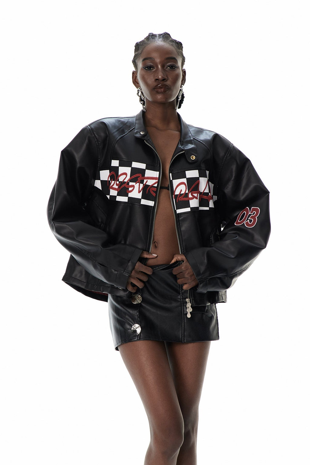 Custodio Grid Print Leather Jacket