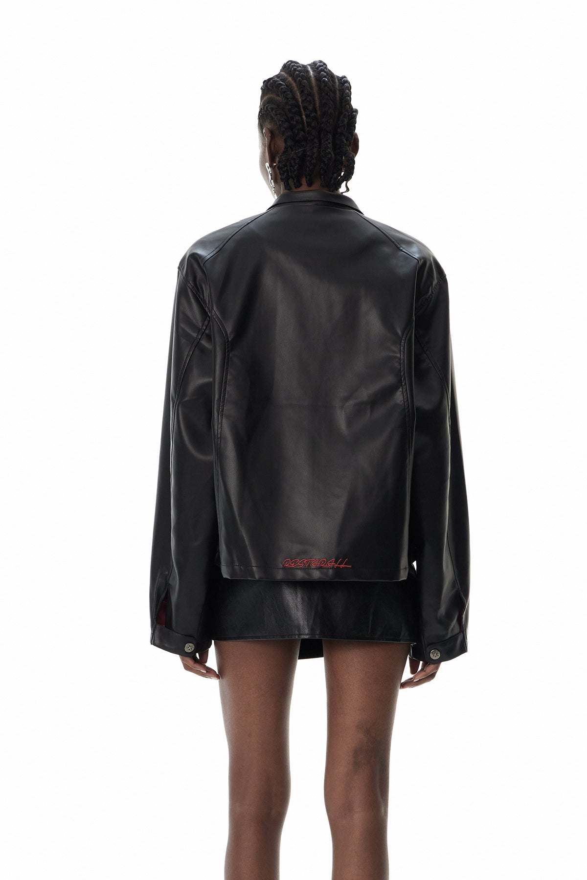 Custodio Grid Print Leather Jacket