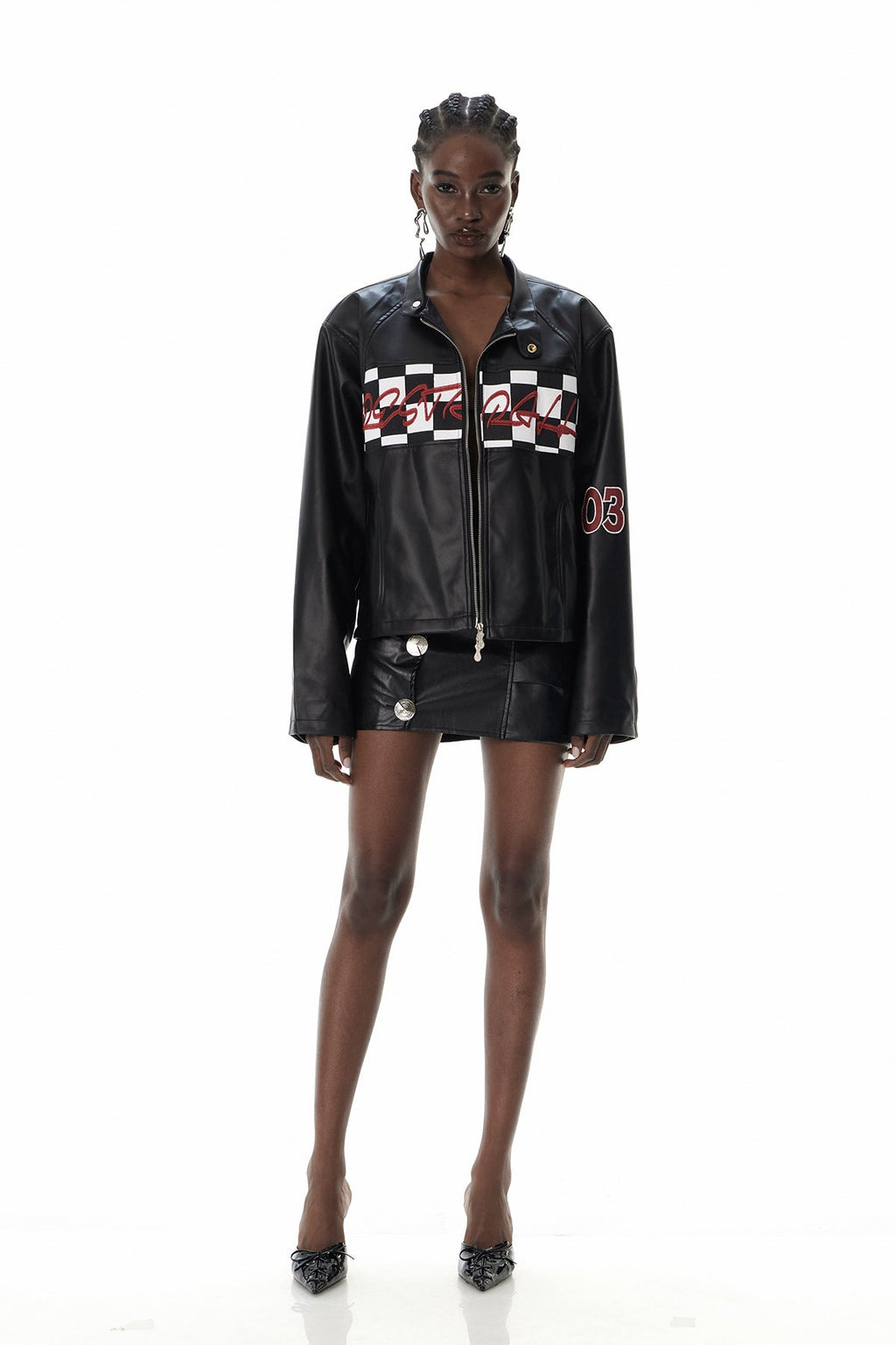 Custodio Grid Print Leather Jacket