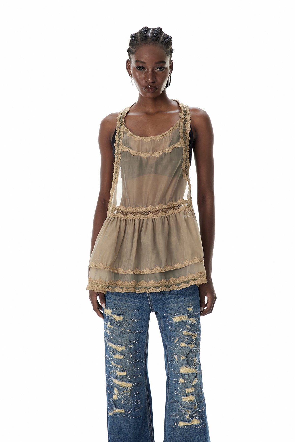 Cyneburg Lace Mesh Mini Dress