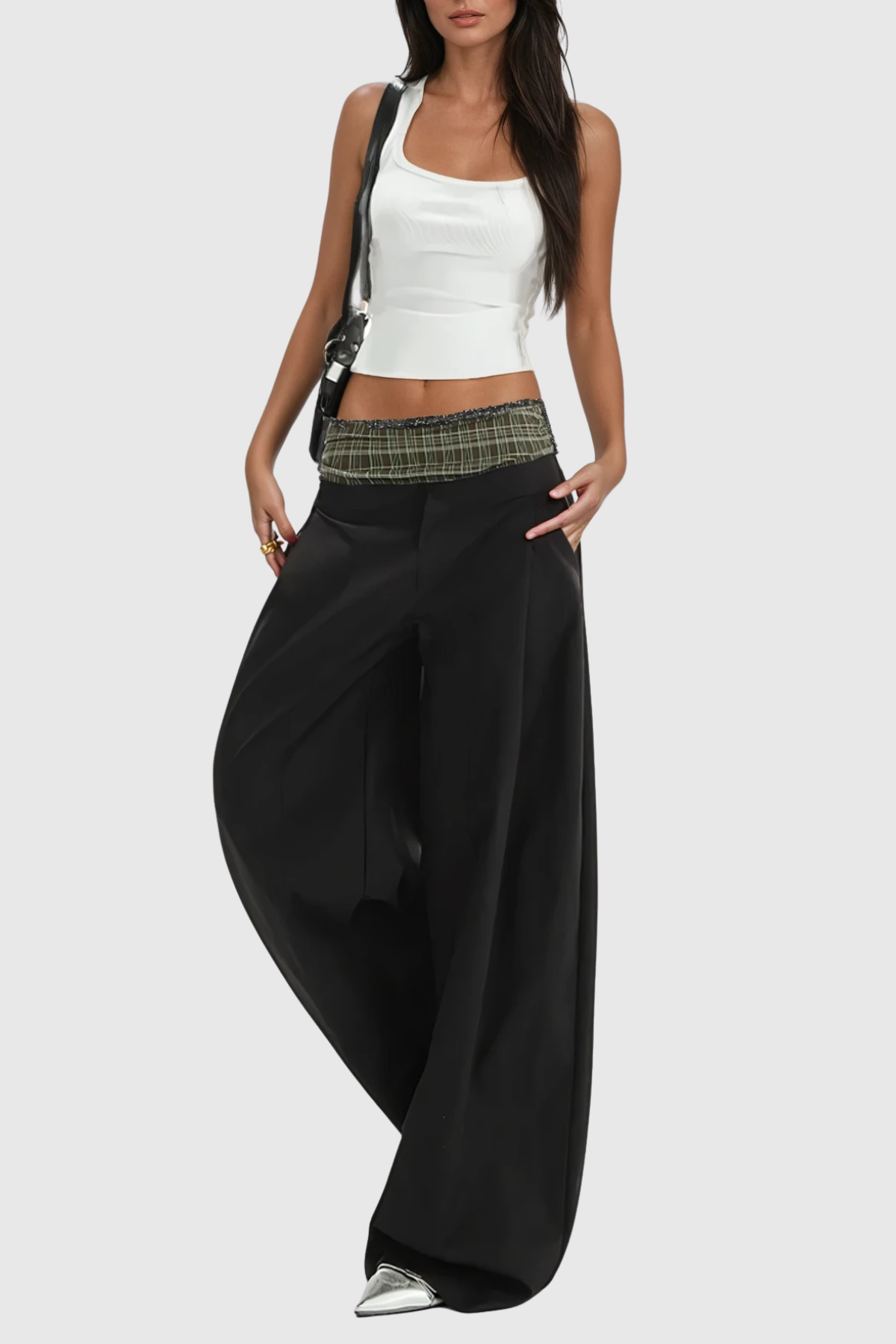 Dado Grid Wide Leg Pants In Black