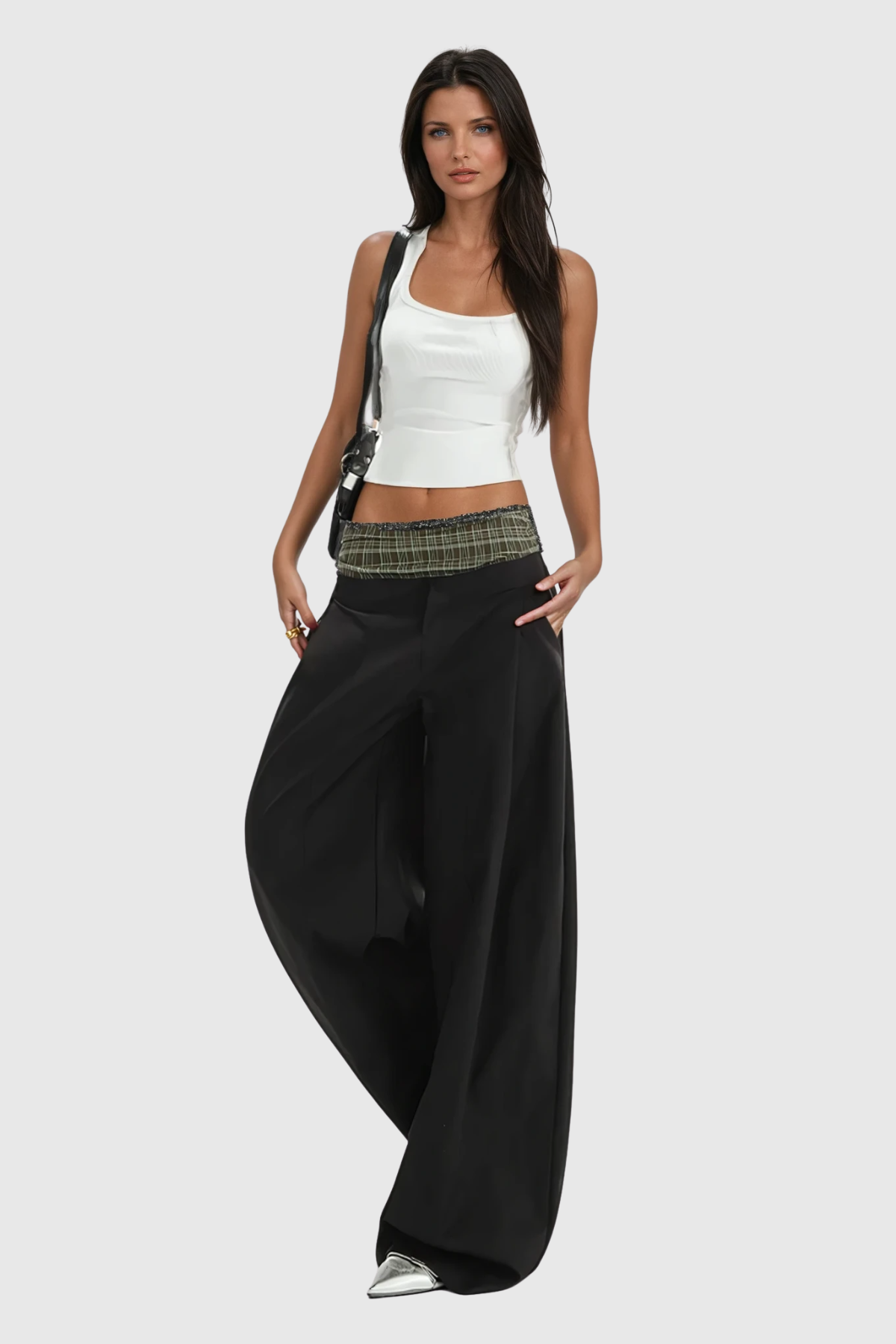 Dado Grid Wide Leg Pants In Black