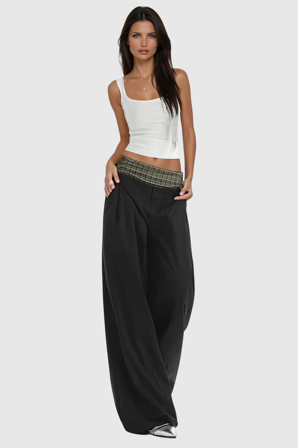 Dado Grid Wide Leg Pants In Black