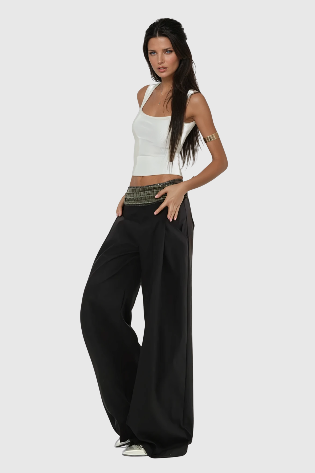 Dado Grid Wide Leg Pants In Black