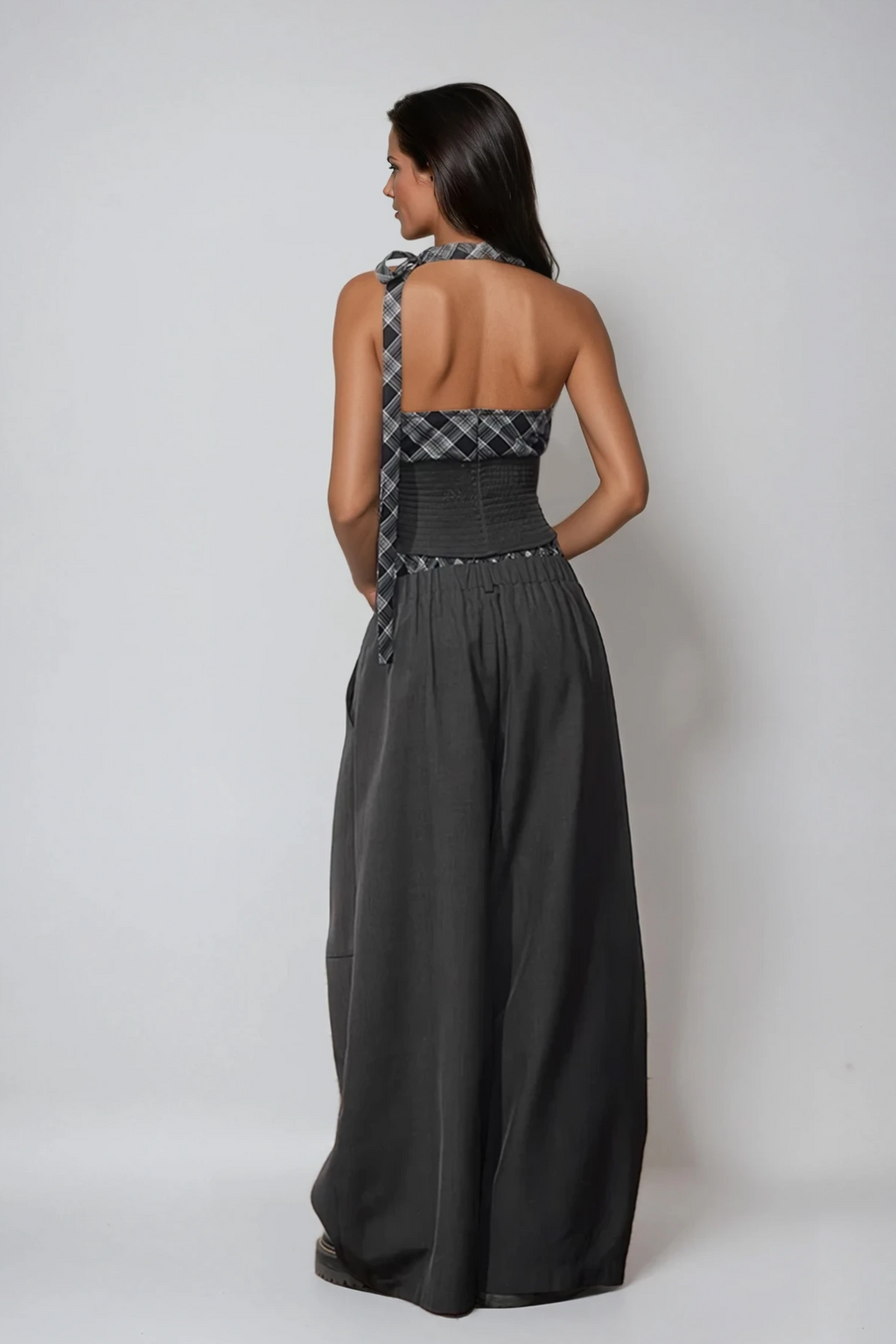 Dagon Grid Wide Leg Pants Set