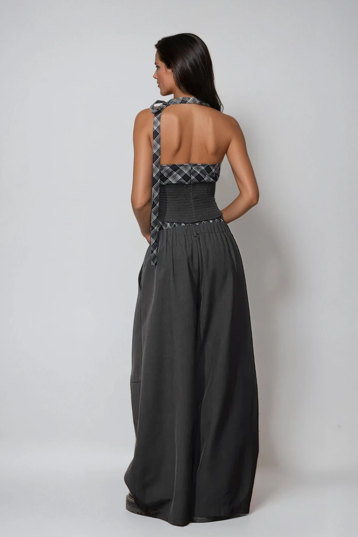 Dagon Grid Wide Leg Pants Set