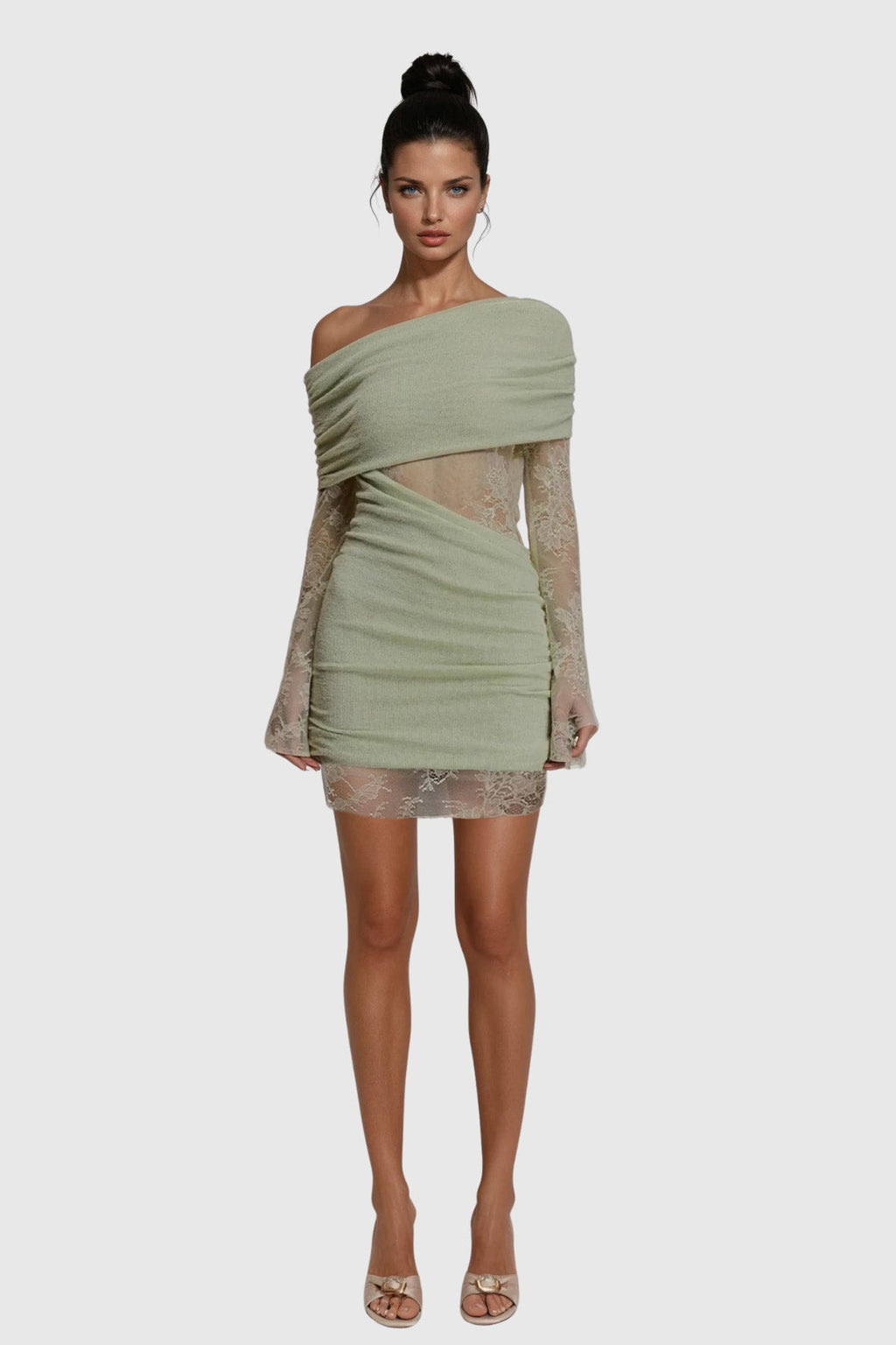 Dagrun Knit Ruch Lace Mini Dress