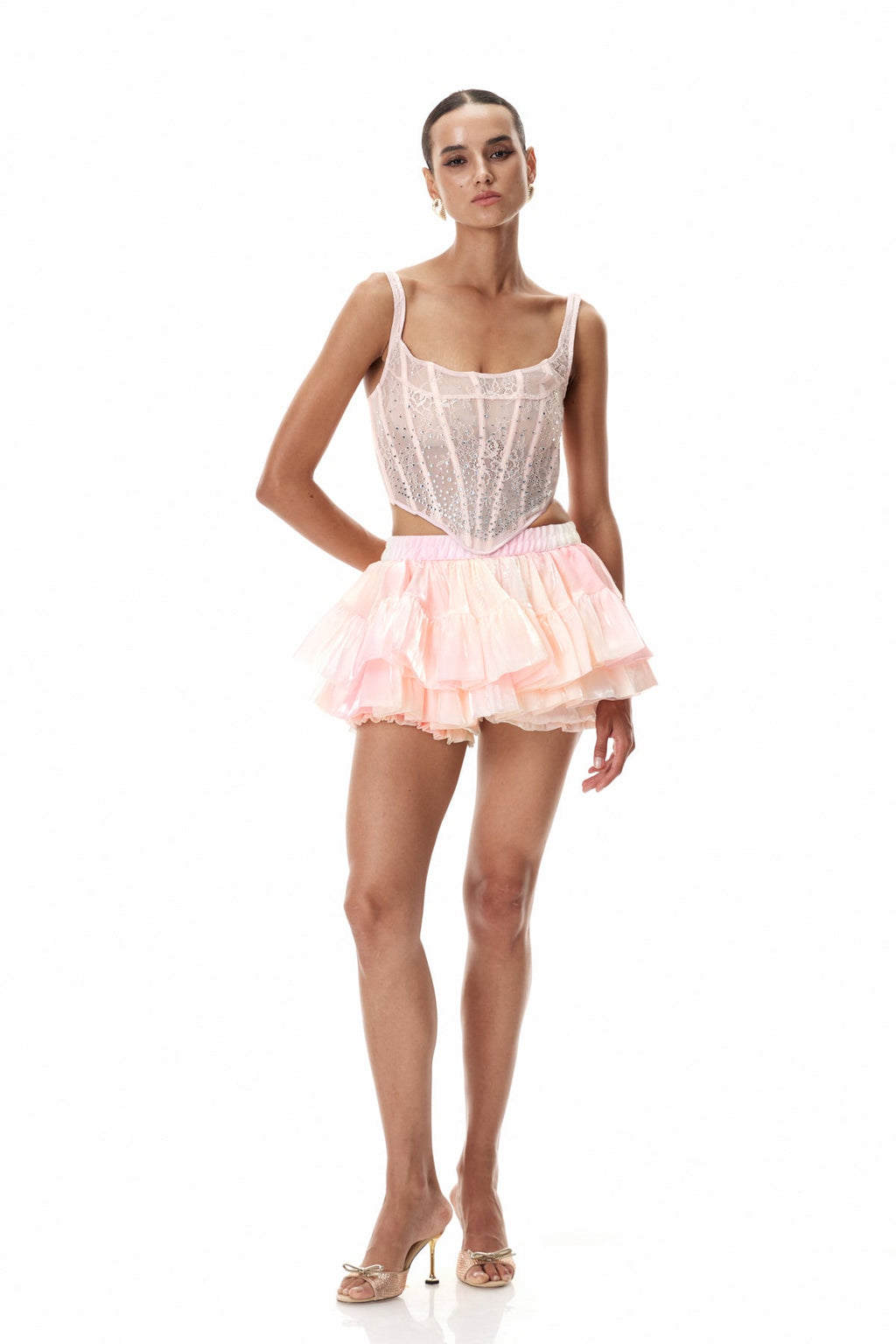 Daidalos Rhinestone Lace Top In Pink