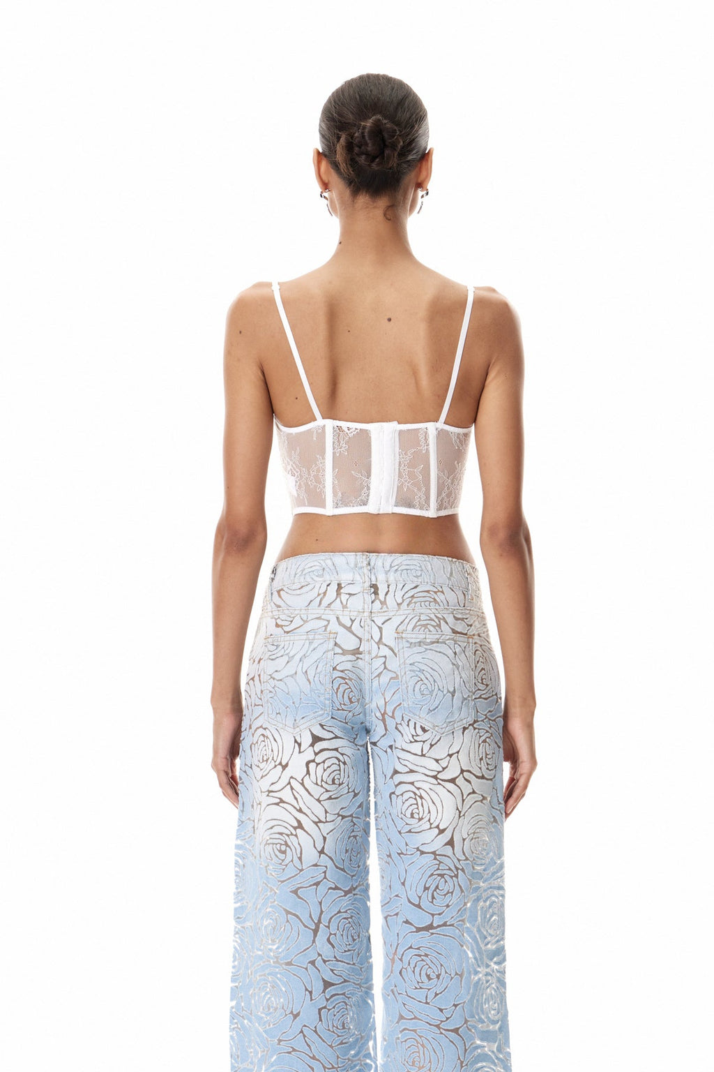 Daidalos Rhinestone Lace Top In White