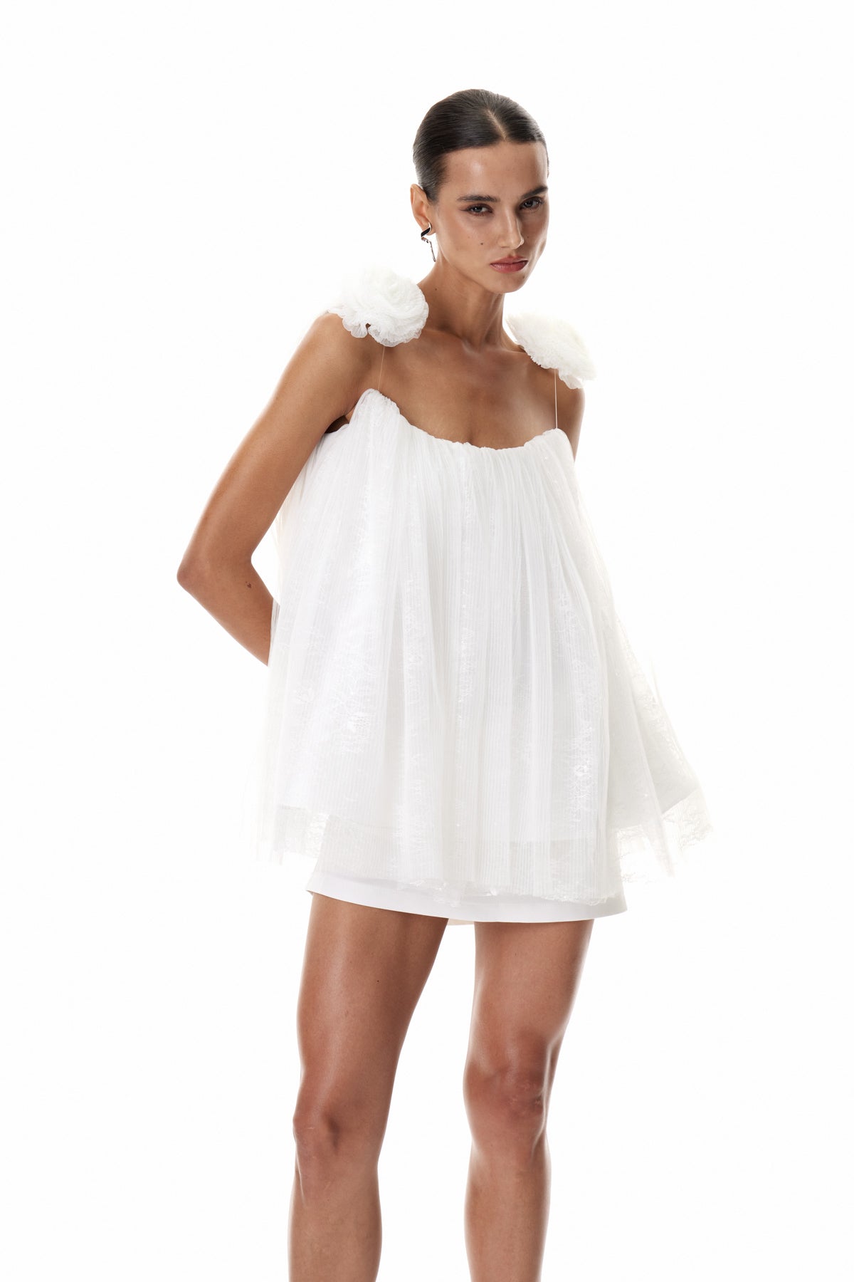 Daiki Flower Lace Mesh Mini Dress