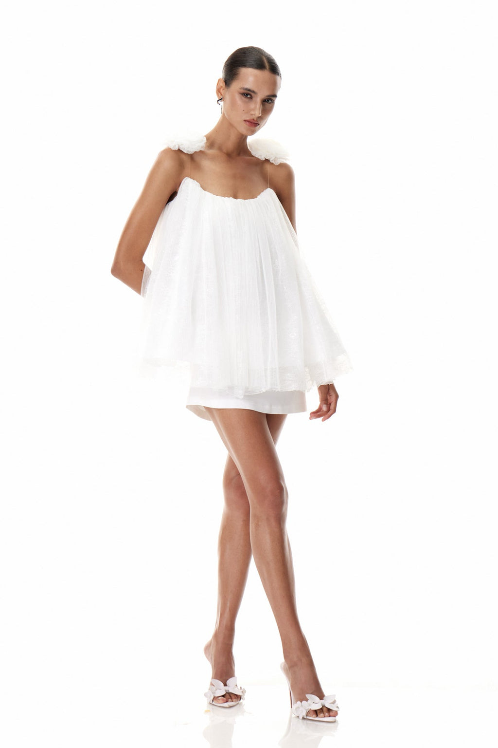 Daiki Flower Lace Mesh Mini Dress