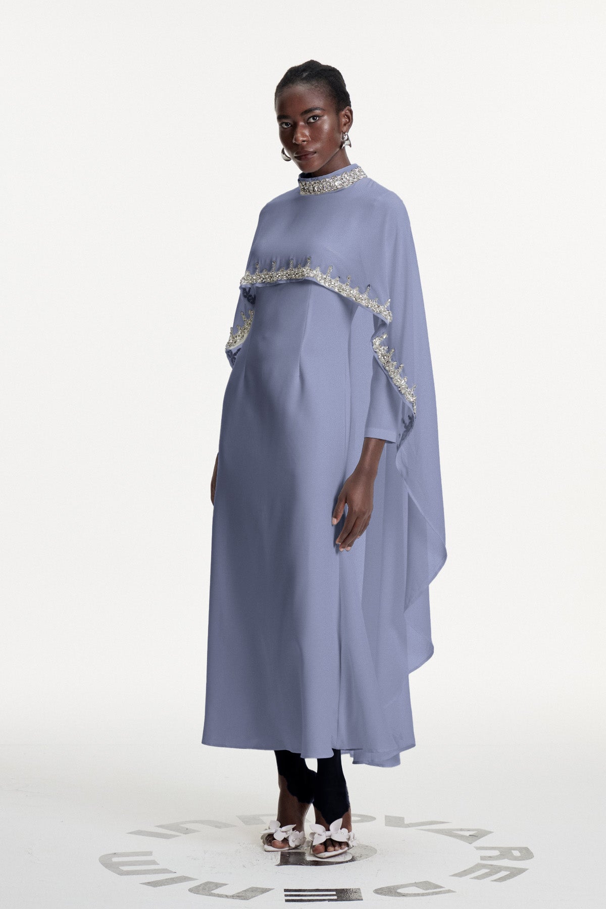 Dallas Crystal Shawl Maxi Dress In Blue