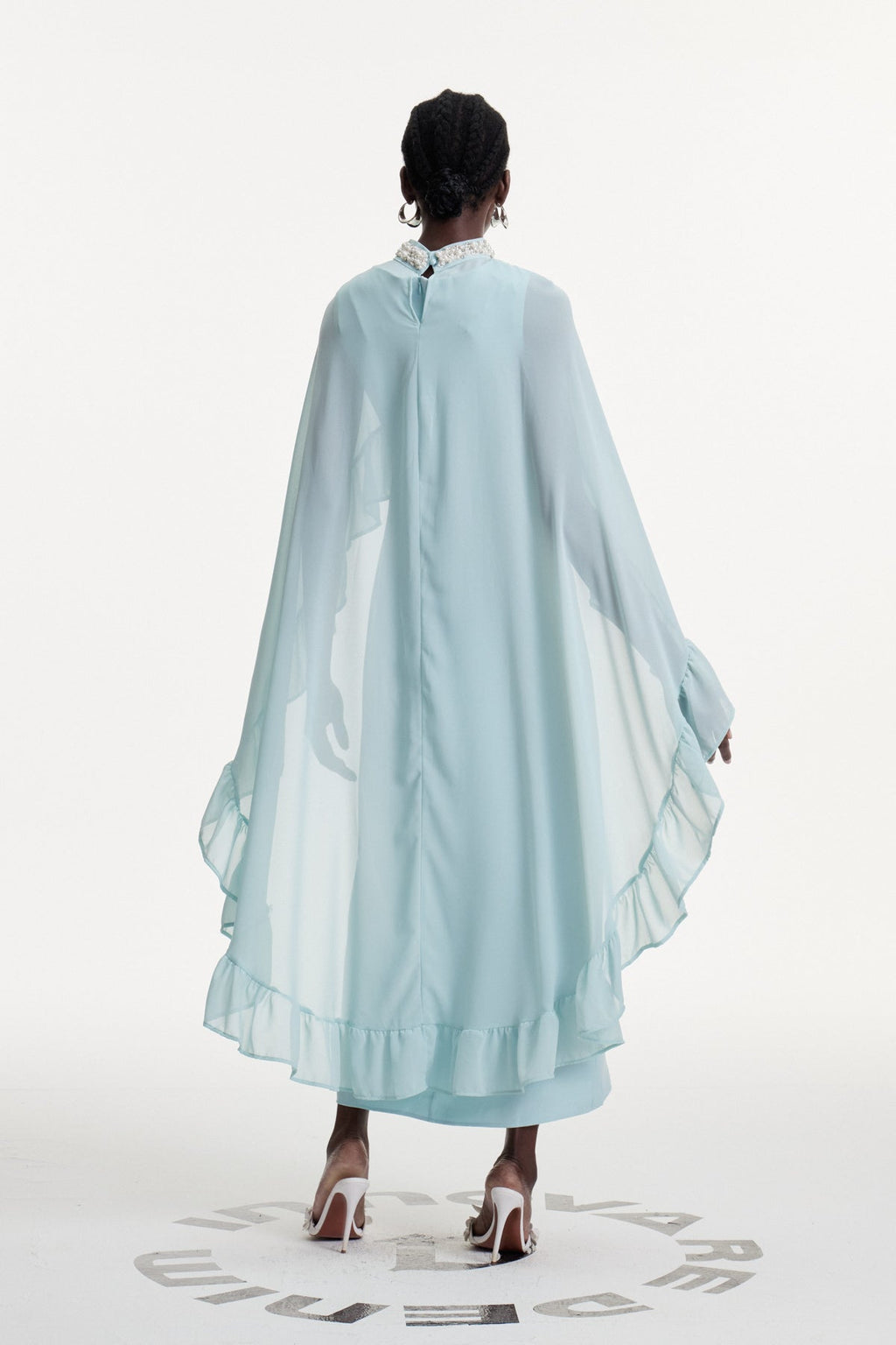 Damarion Pearl Ruffle Shawl Maxi Dress