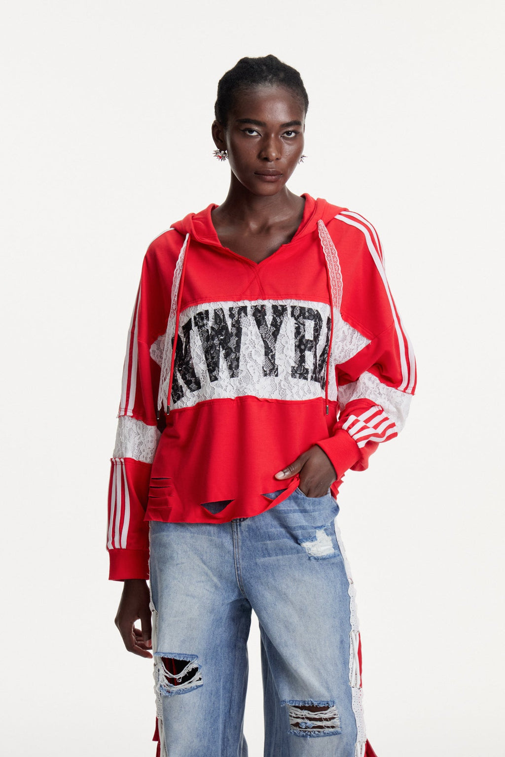 Damianos Lace Print Hooded Top