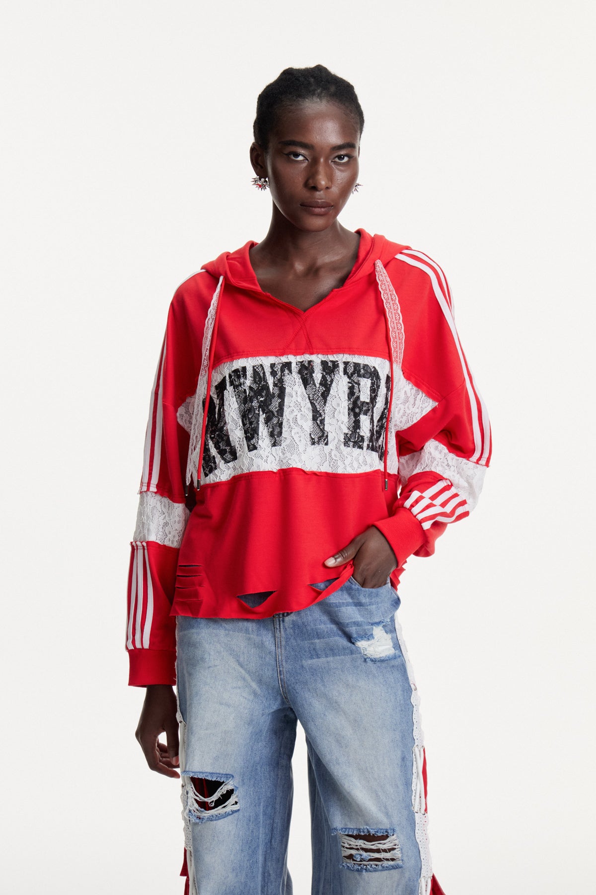 Damianos Lace Print Hooded Top