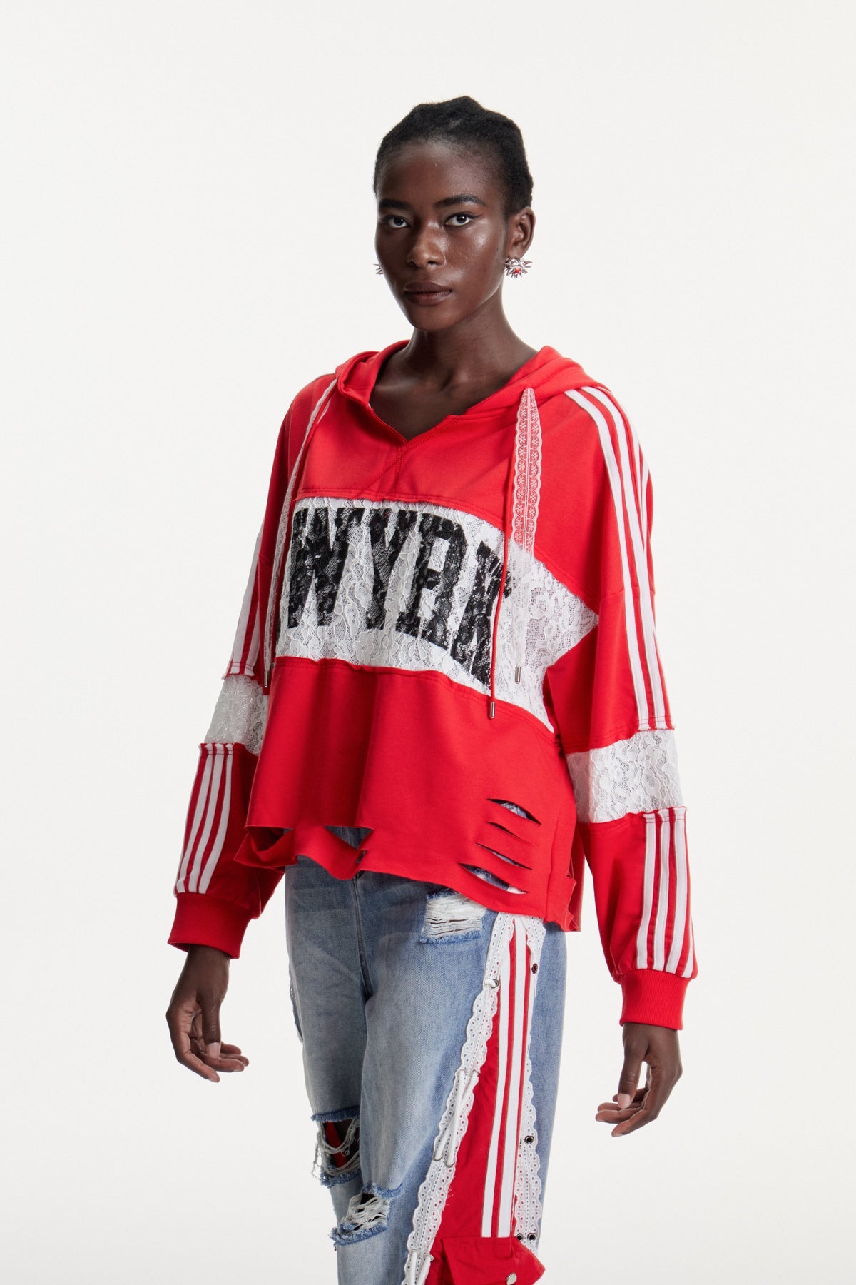 Damianos Lace Print Hooded Top