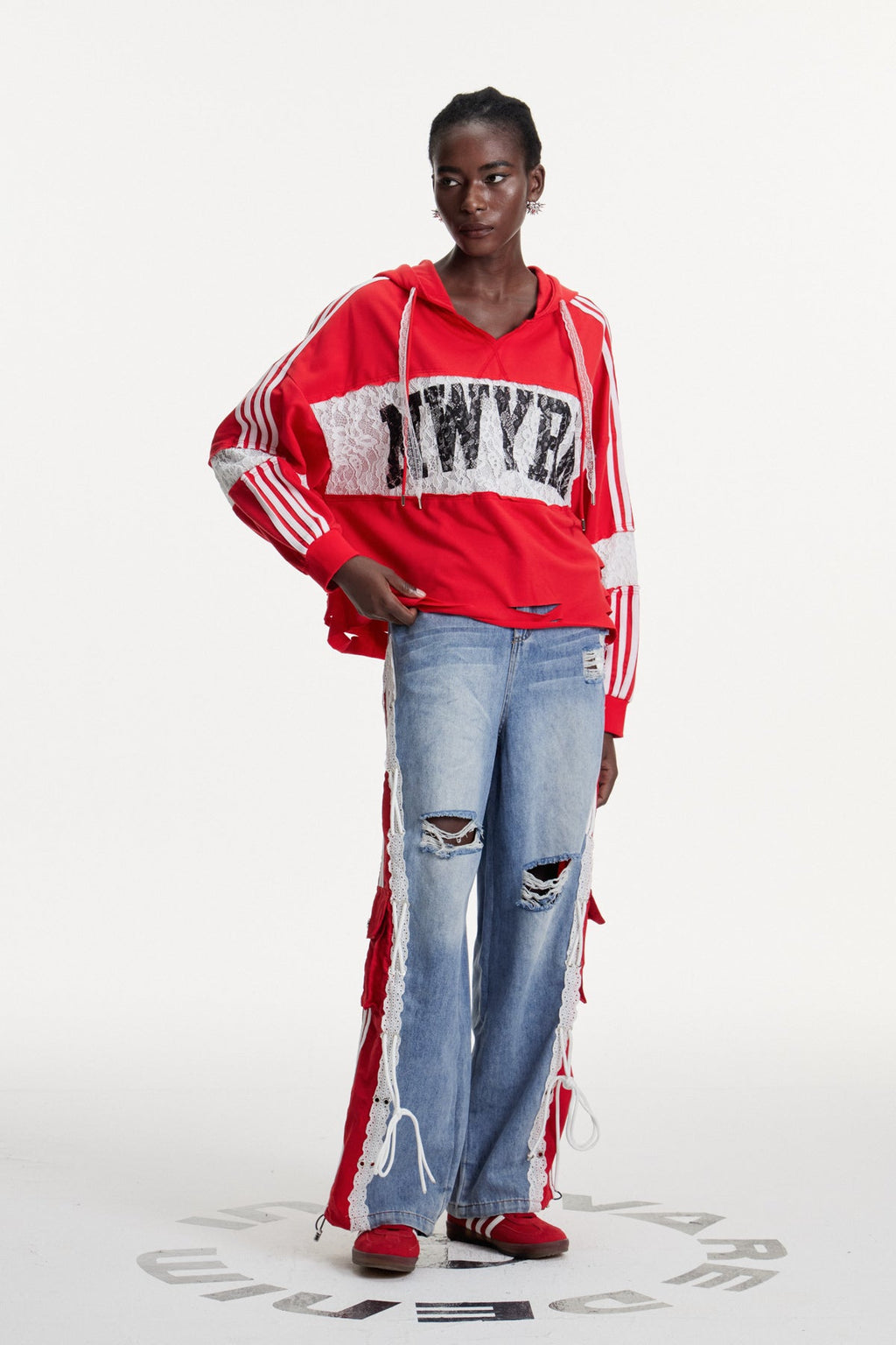 Damianos Lace Print Hooded Top