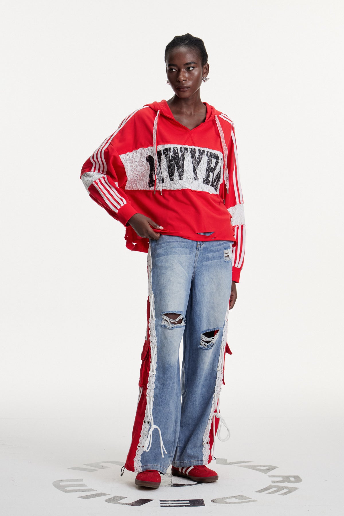 Damianos Lace Print Hooded Top