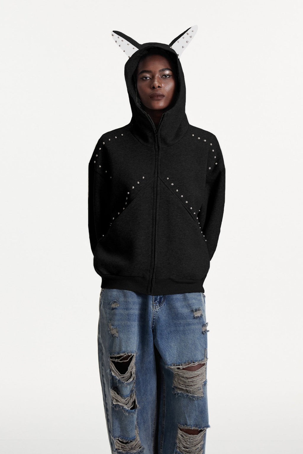 Damianus Embellished Hooded Jacket In Black