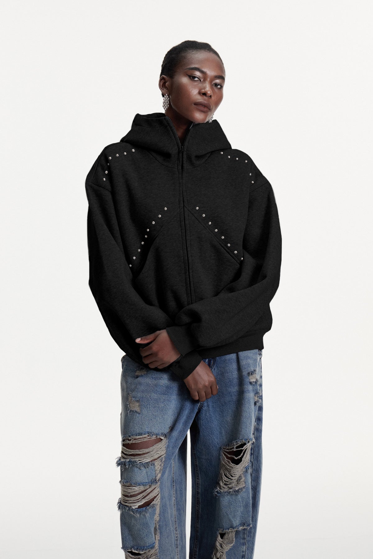 Damianus Embellished Hooded Jacket In Black