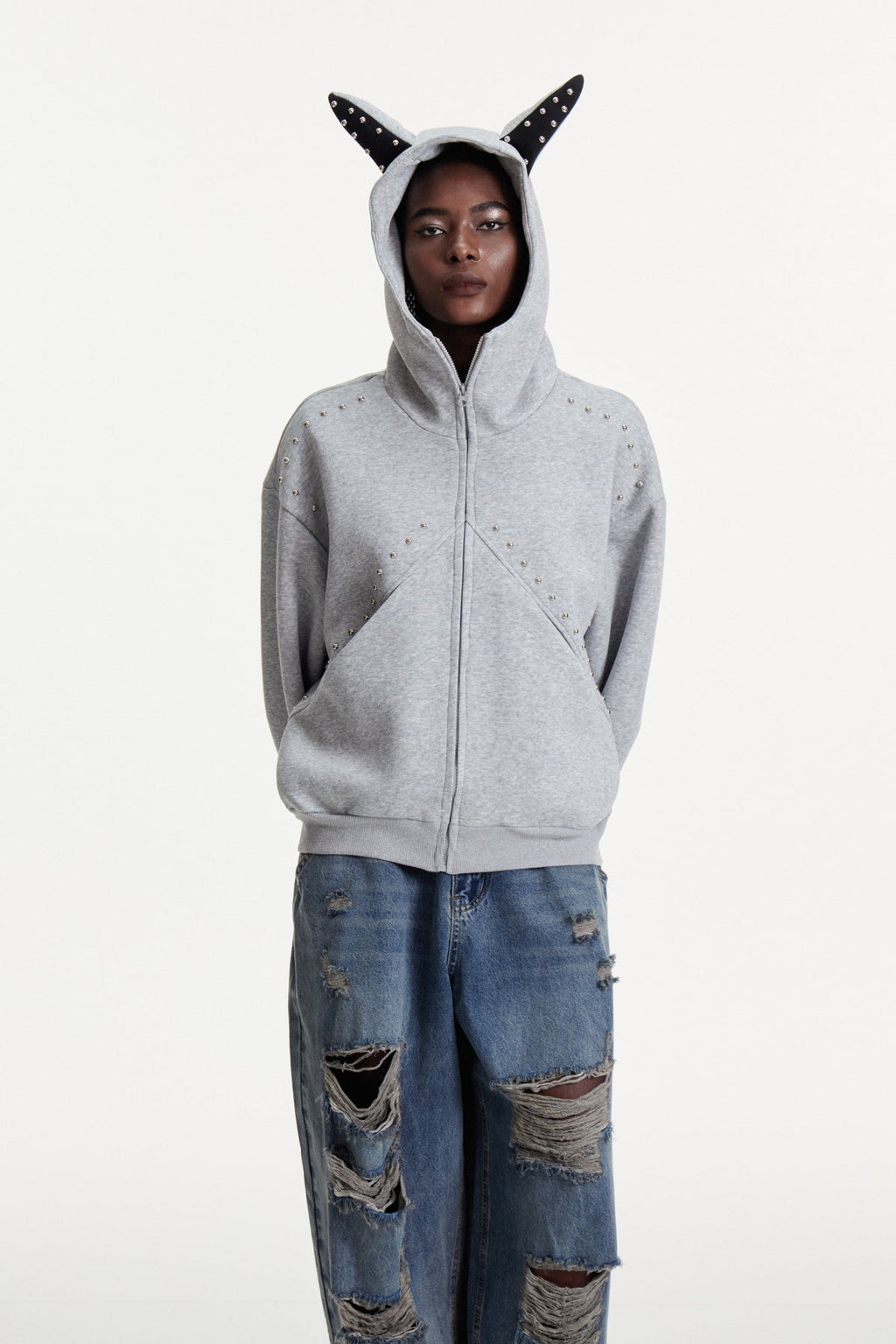 Damianus Embellished Hooded Jacket In Grey