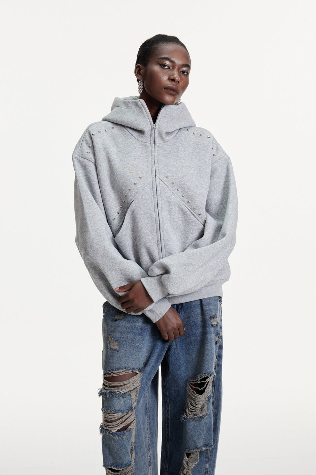 Damianus Embellished Hooded Jacket In Grey