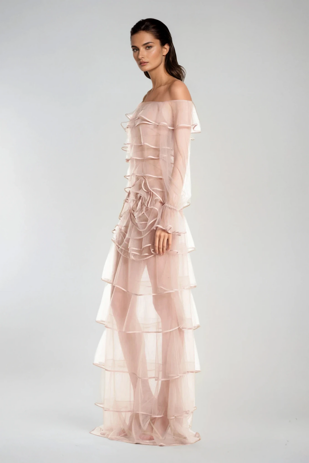 Damion Off Shoulder Flower Ruch Maxi Dress