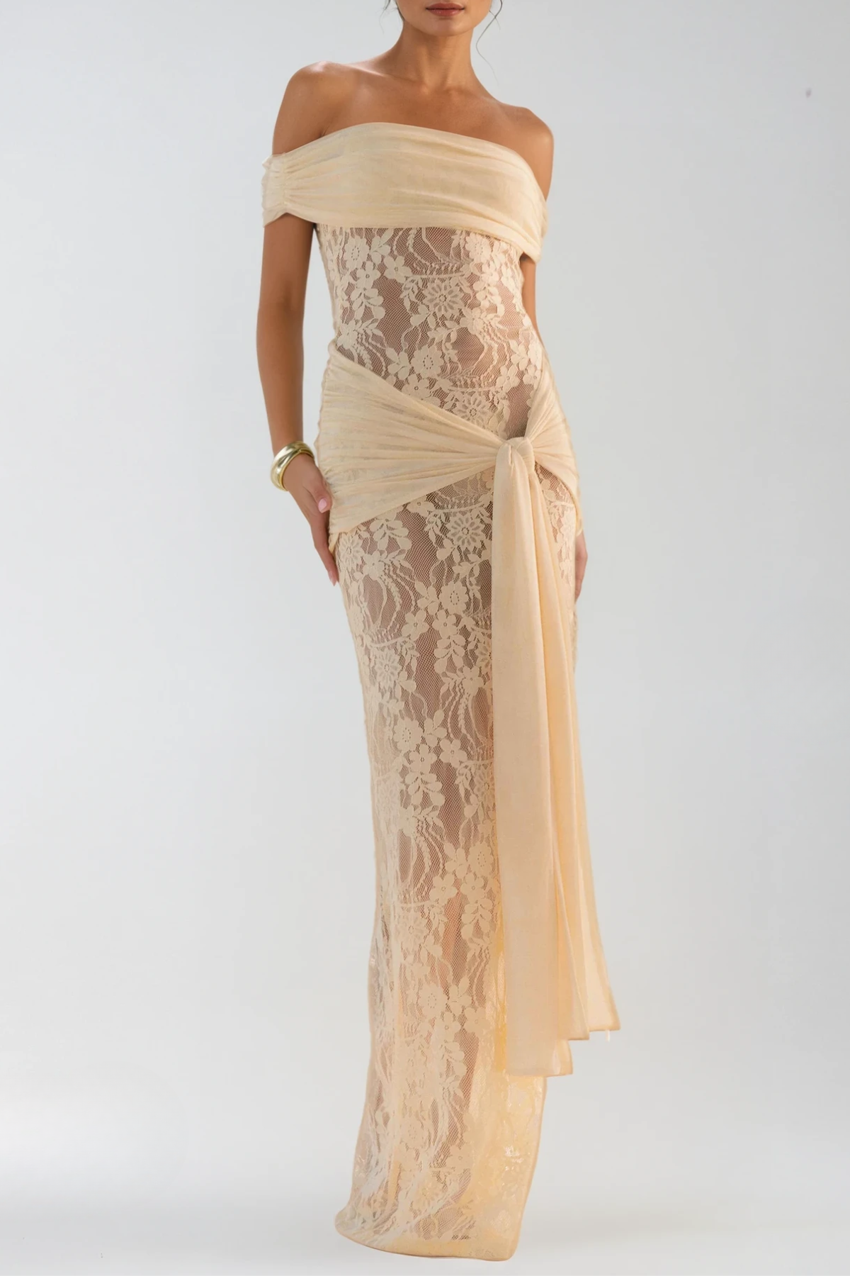 Dancho Tie Up Lace Maxi Dress