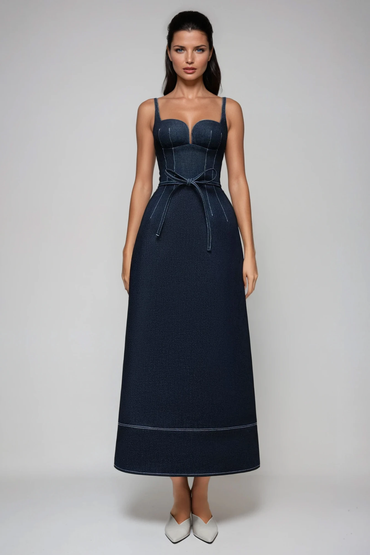 Dani Spaghetti Bow Denim Maxi Dress