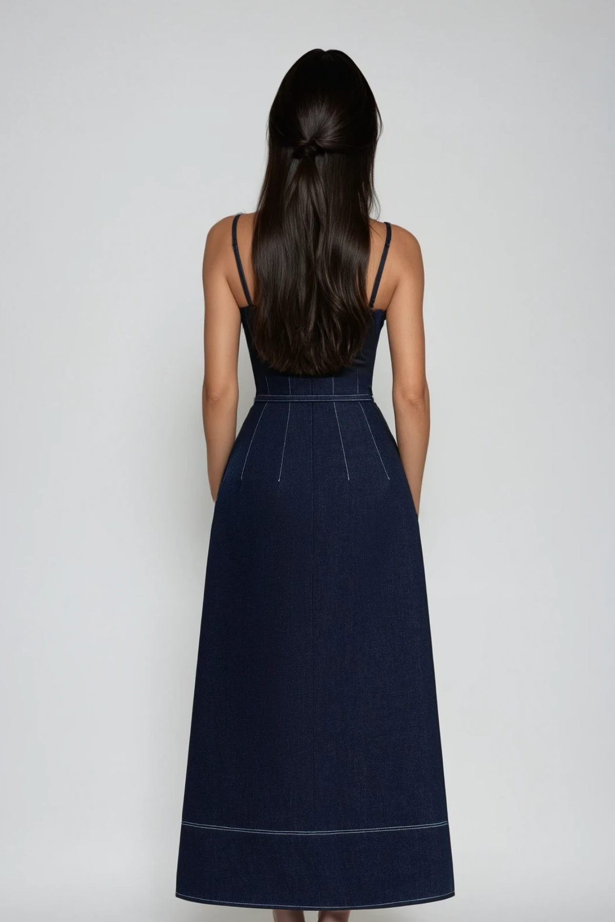 Dani Spaghetti Bow Denim Maxi Dress