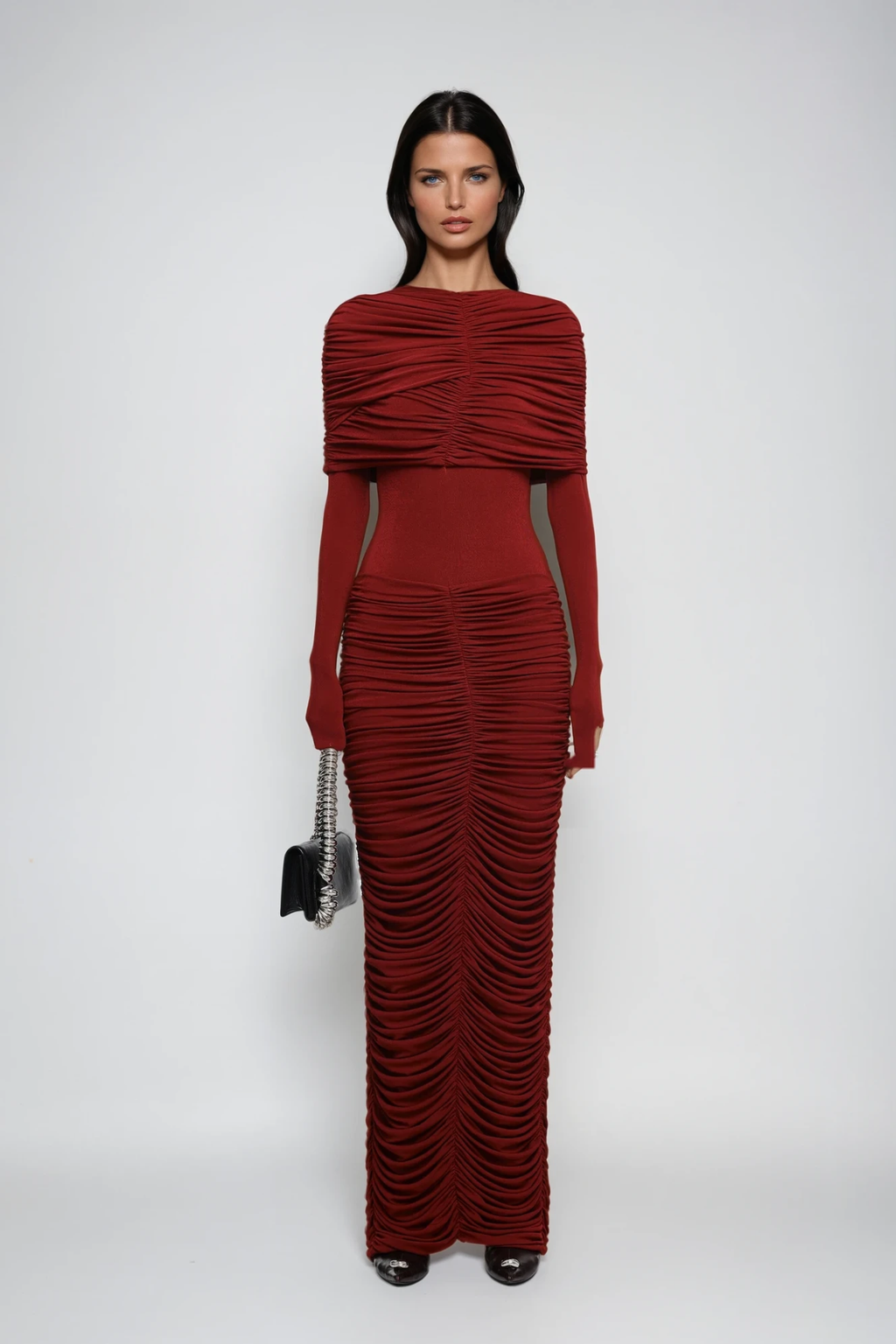 Daniel Ruch Drawstring Maxi Dress In Red