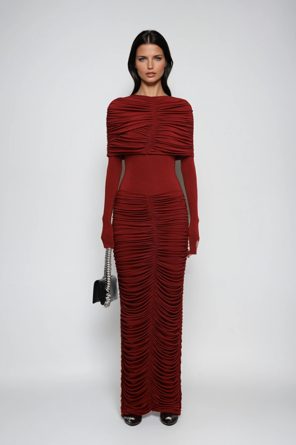 Daniel Ruch Drawstring Maxi Dress In Red