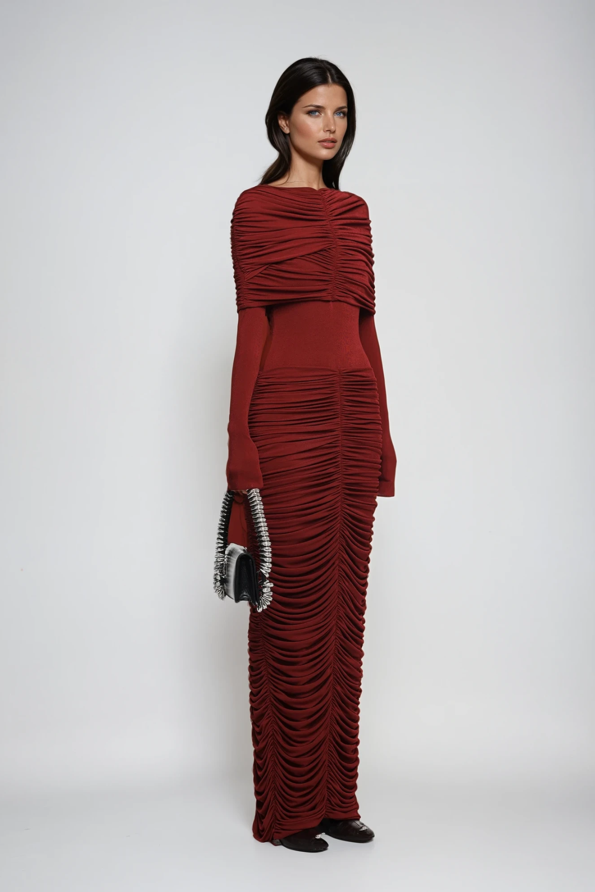 Daniel Ruch Drawstring Maxi Dress In Red