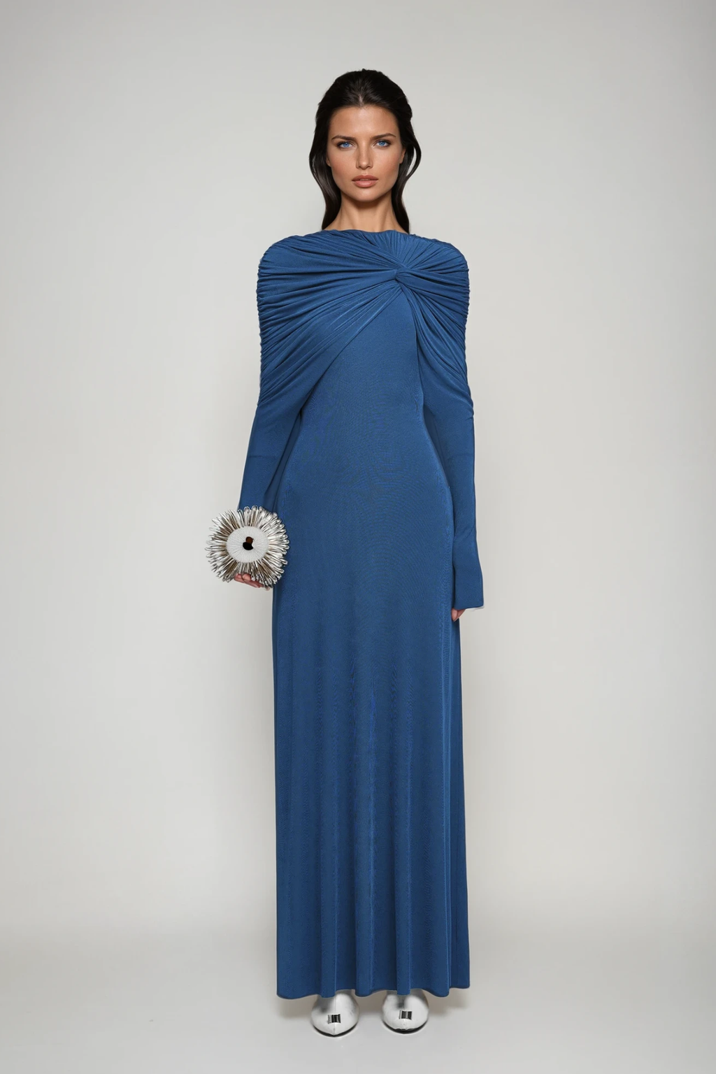 Daniel Ruch Twist Maxi Dress In Blue