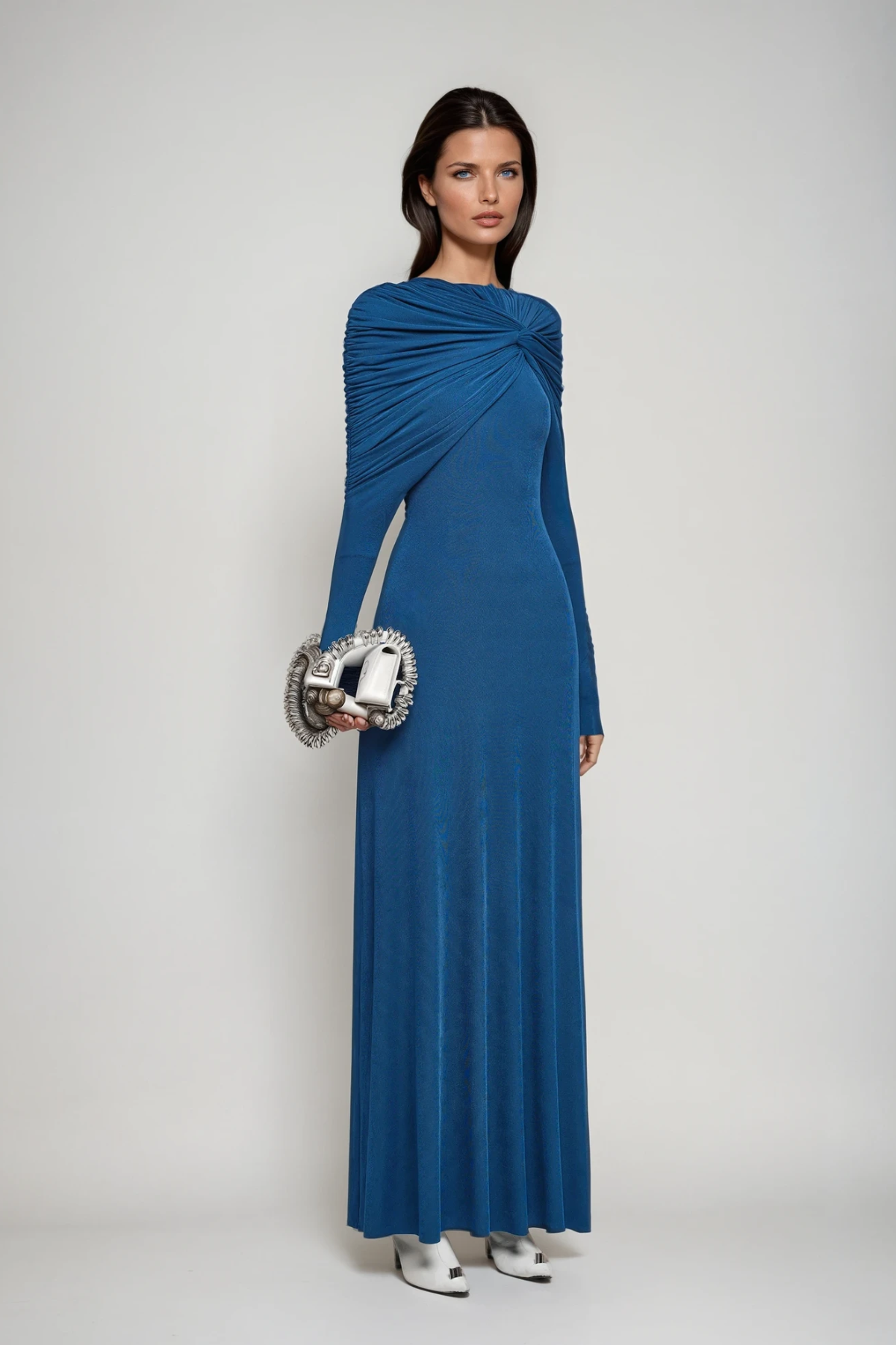 Daniel Ruch Twist Maxi Dress In Blue