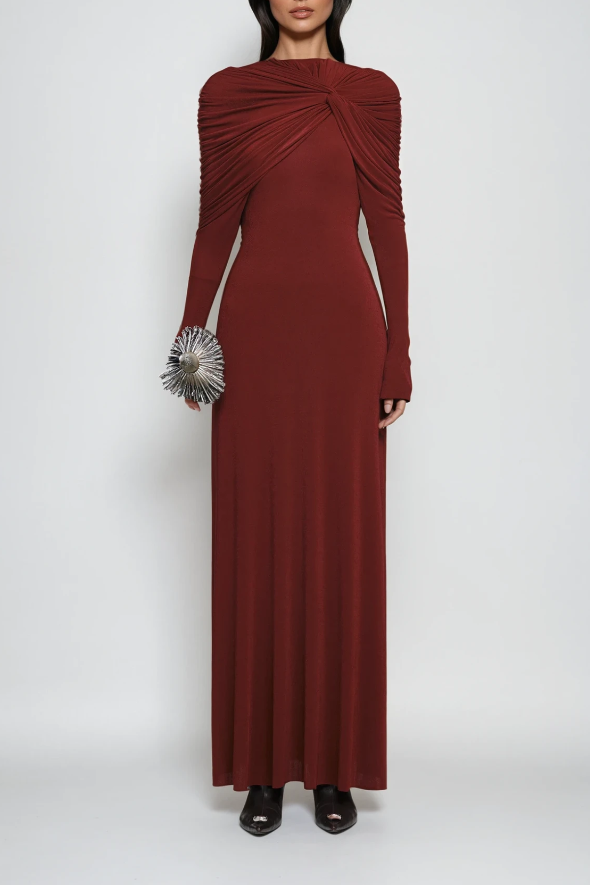 Daniel Ruch Twist Maxi Dress In Red