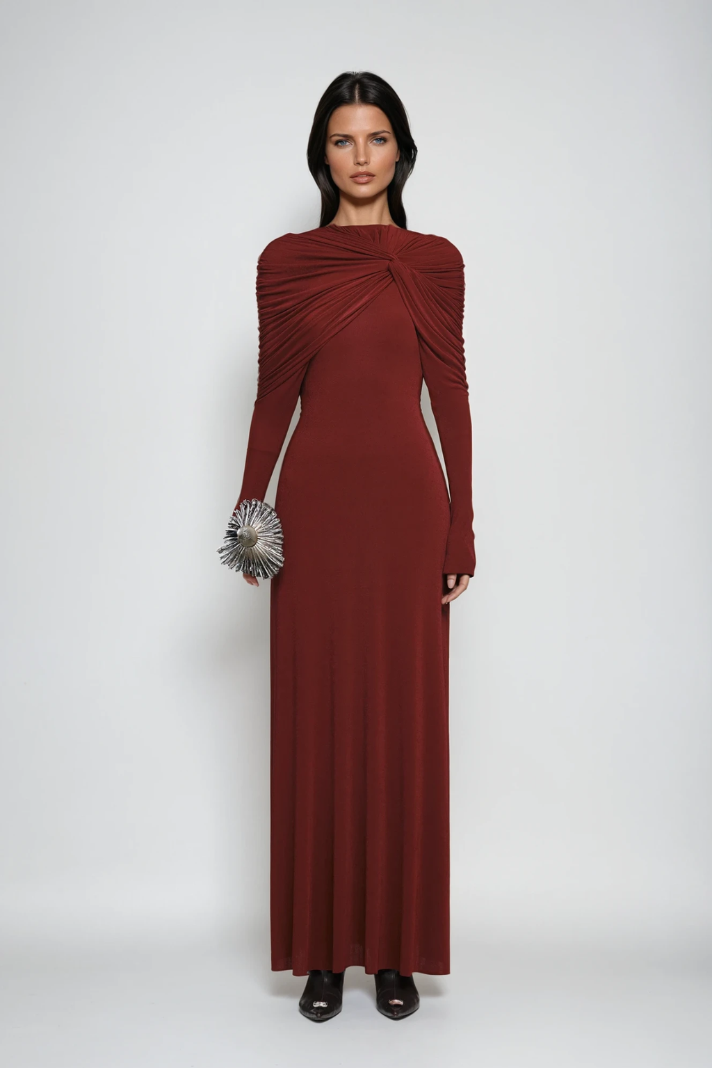 Daniel Ruch Twist Maxi Dress In Red