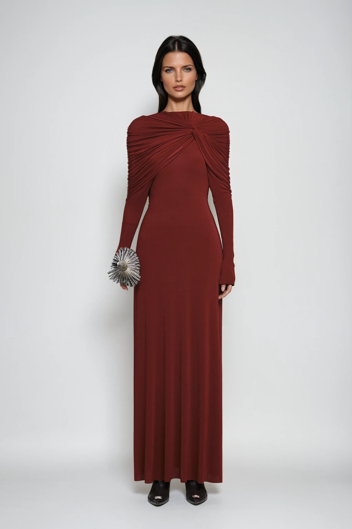 Daniel Ruch Twist Maxi Dress In Red