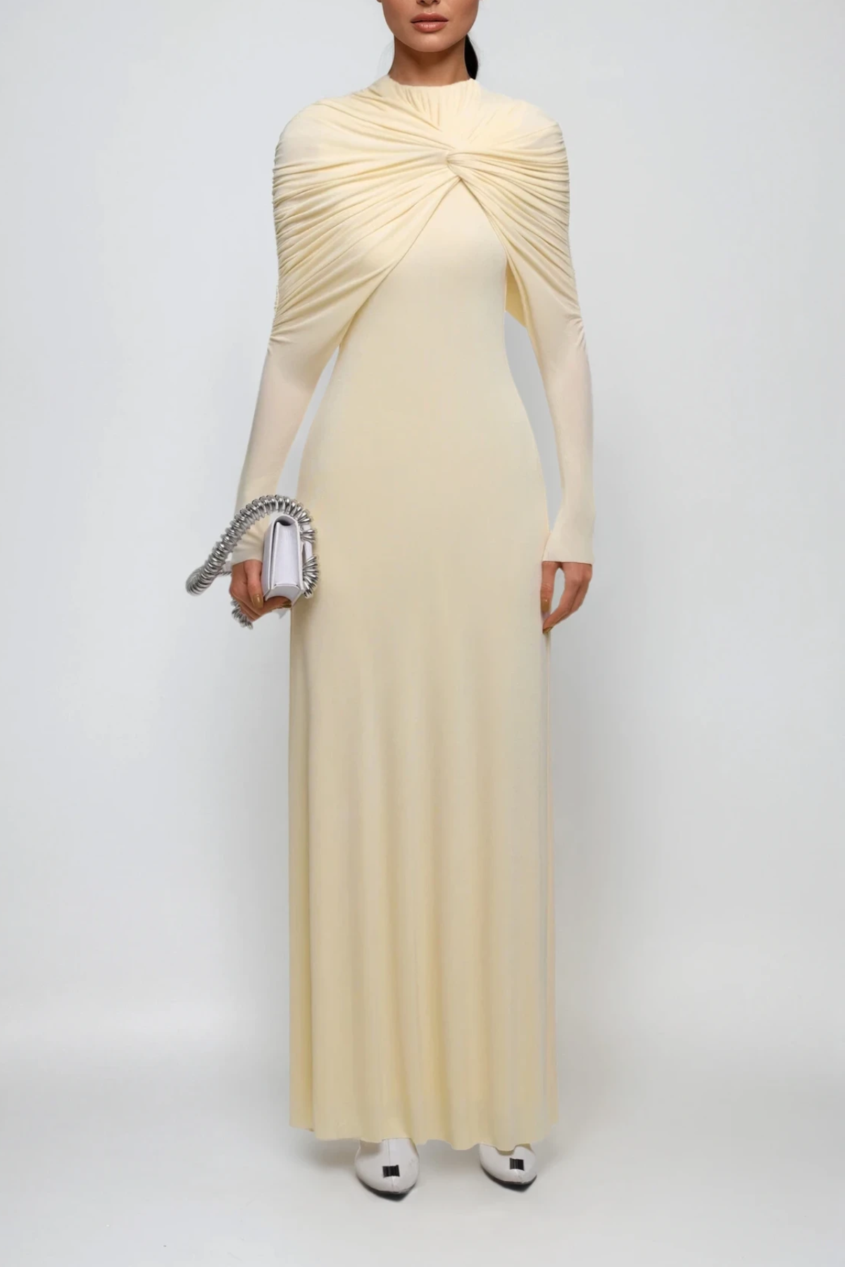 Daniel Ruch Twist Maxi Dress In Yellow