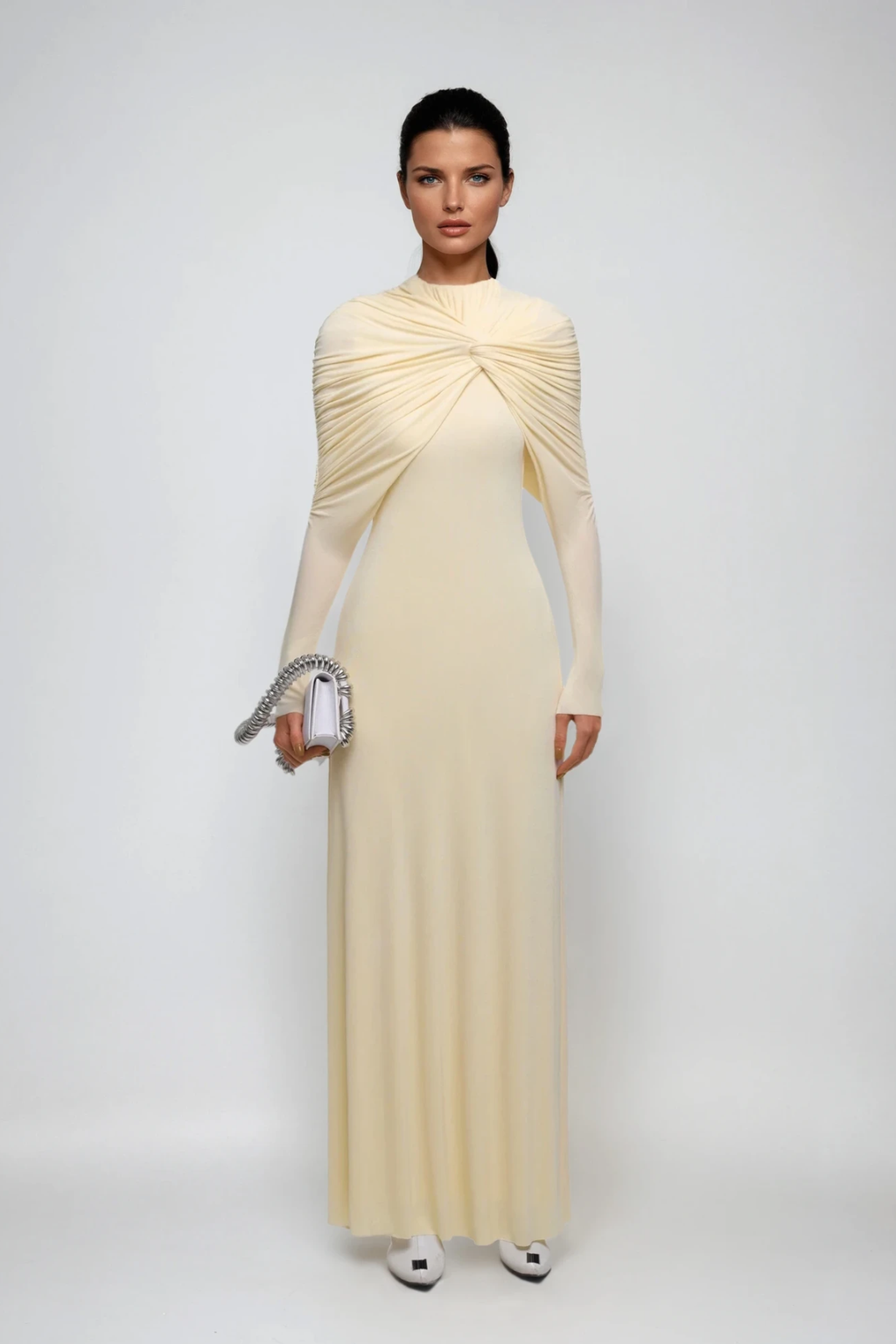 Daniel Ruch Twist Maxi Dress In Yellow