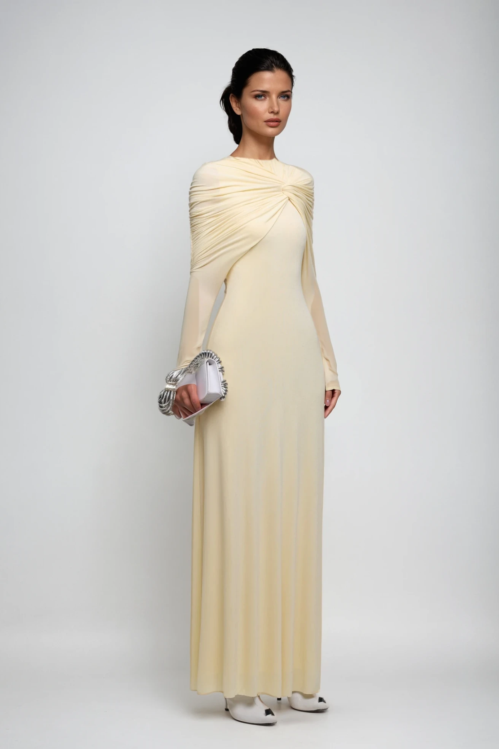 Daniel Ruch Twist Maxi Dress In Yellow