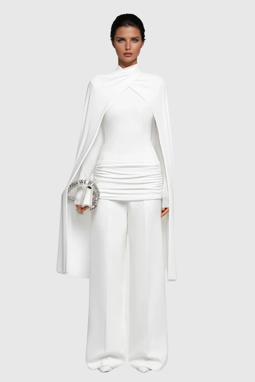 Danielius Bodycon Ruch Shawl Top In White