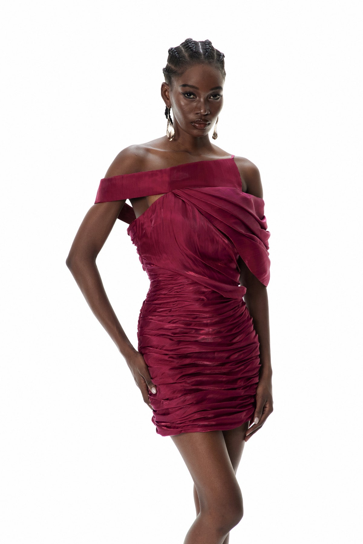 Daniella One Shoulder Asymmetric Ruch Mini Dress