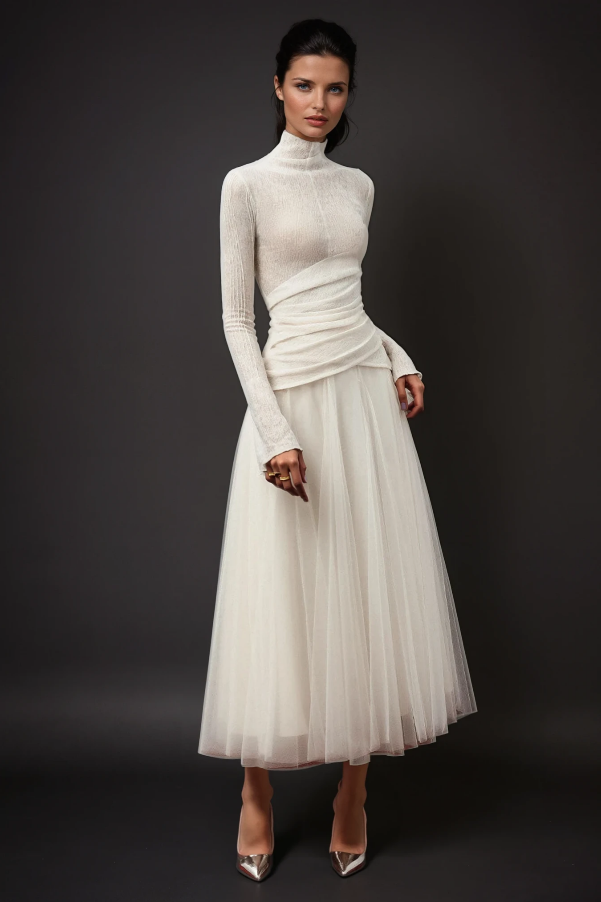 Daniels High Neck Ruch Maxi Dress