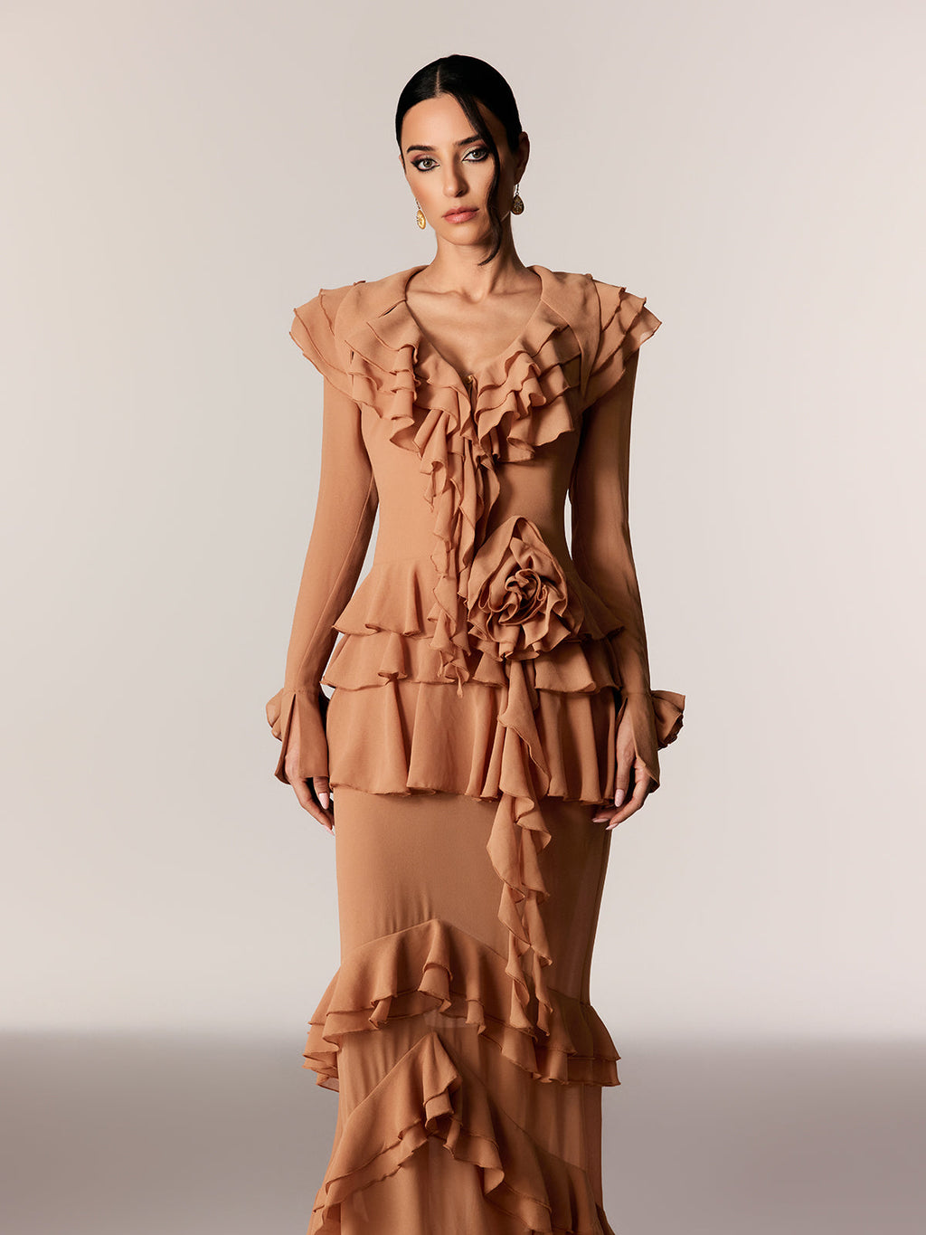 Daniil Flower Ruffle Maxi Dress