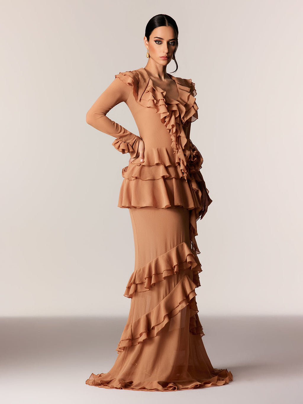 Daniil Flower Ruffle Maxi Dress