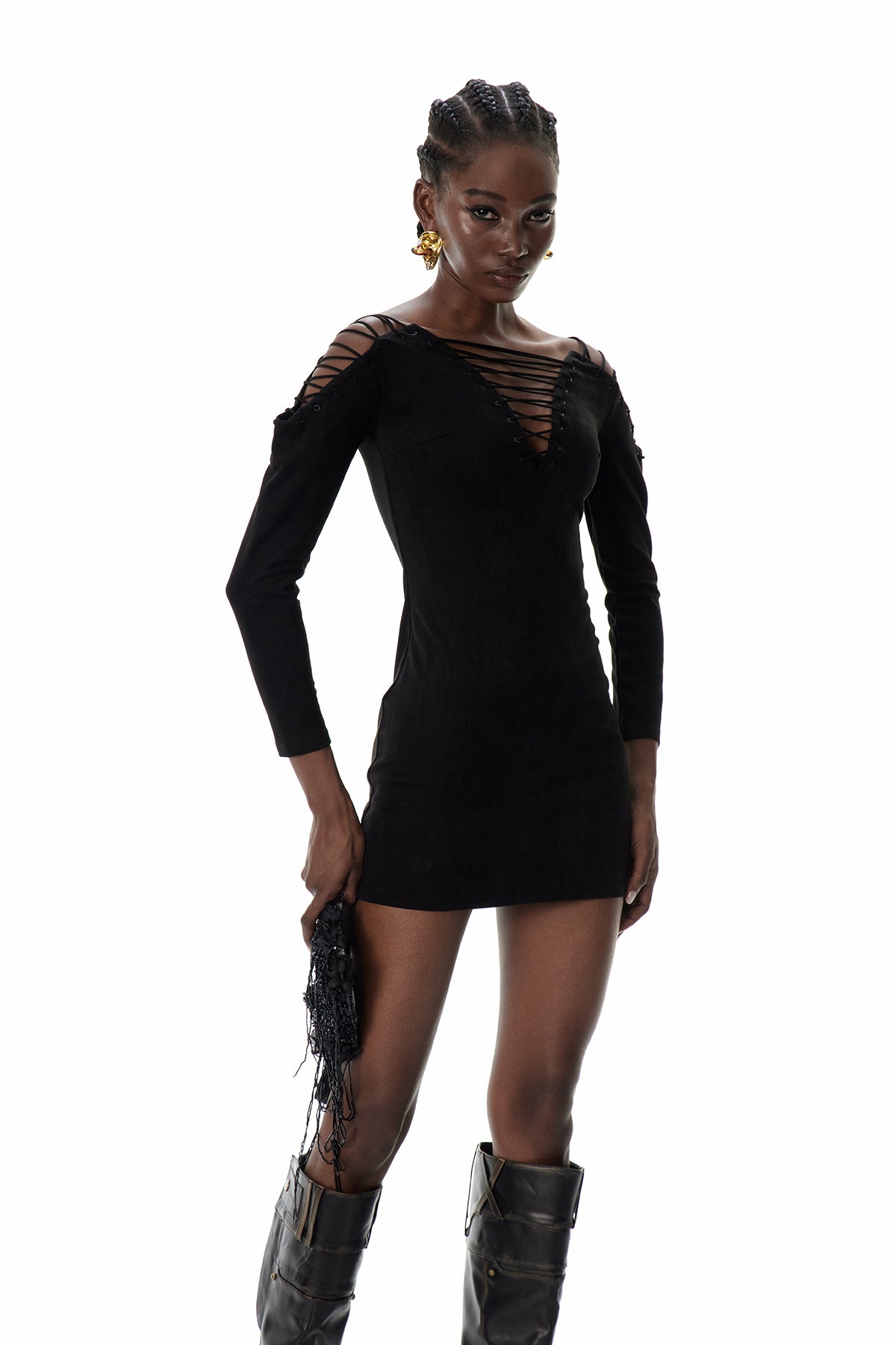 Danil Lace Up Suede Mini Dress